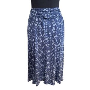 Pendleton Navy & Light Blue Geometric Print Rayon Skirt w/Ruched Waistband,Large
